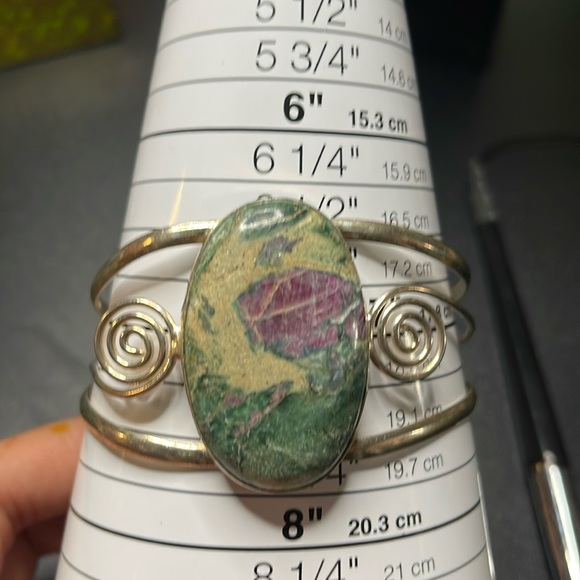 Ruby Zoisite Gemstone Adjustable Cuff Bangle Bracelet - Picture 1 of 2